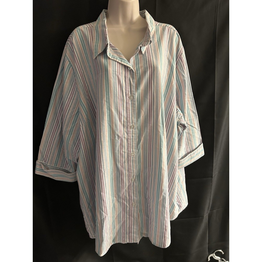 Only Necessities Women 3X Striped Button Down Blouse Multi Color Top #1568*10